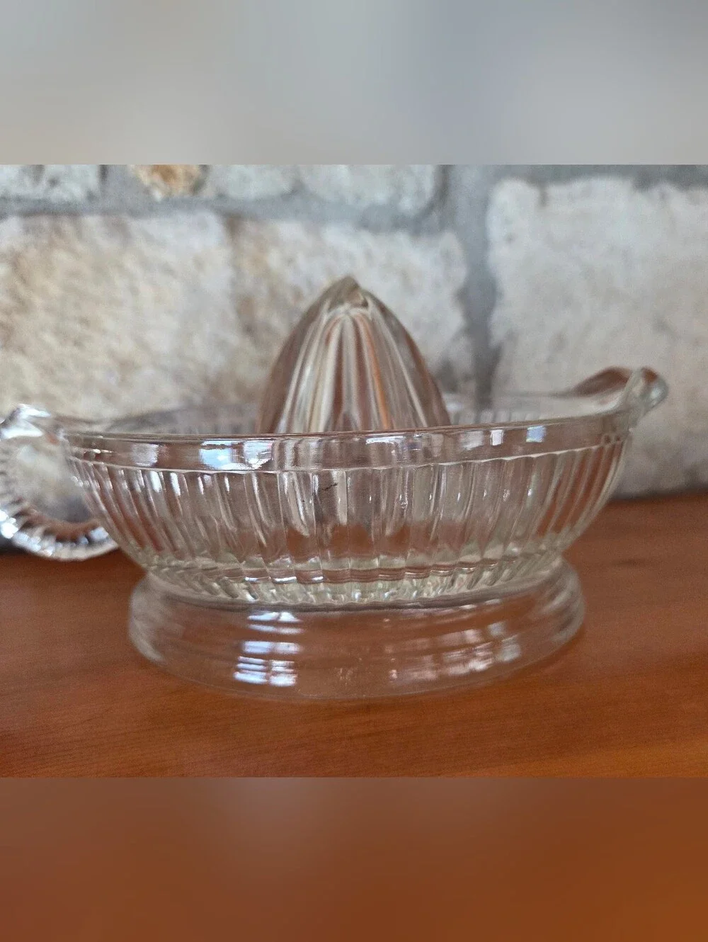 Vintage Anchor Hocking Clear Glass Juicer Reamer Ribbed Bowl & Handle